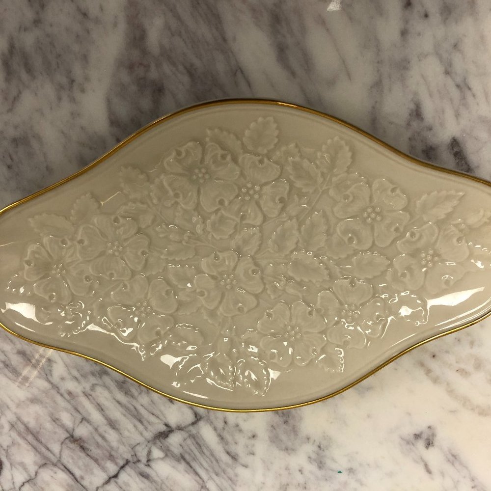 Vintage Lenox Ivory Floral Flower Candy Dish with